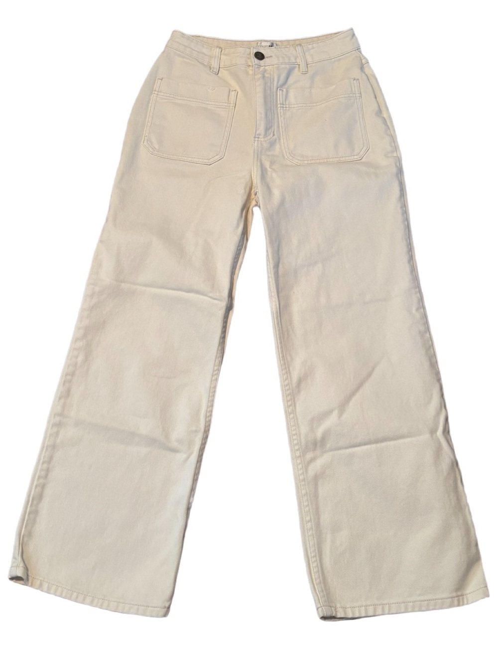 Amuse Society Brooke High-Rise Wide-Leg Utility Jeans Cream Size 27